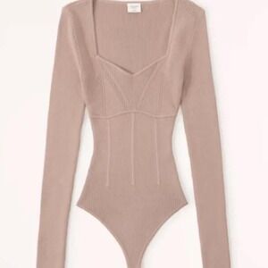 Abercrombie Fitch Ribbed Knit Square sweet Neck Long Sleeve Sweater Bodysuit XS